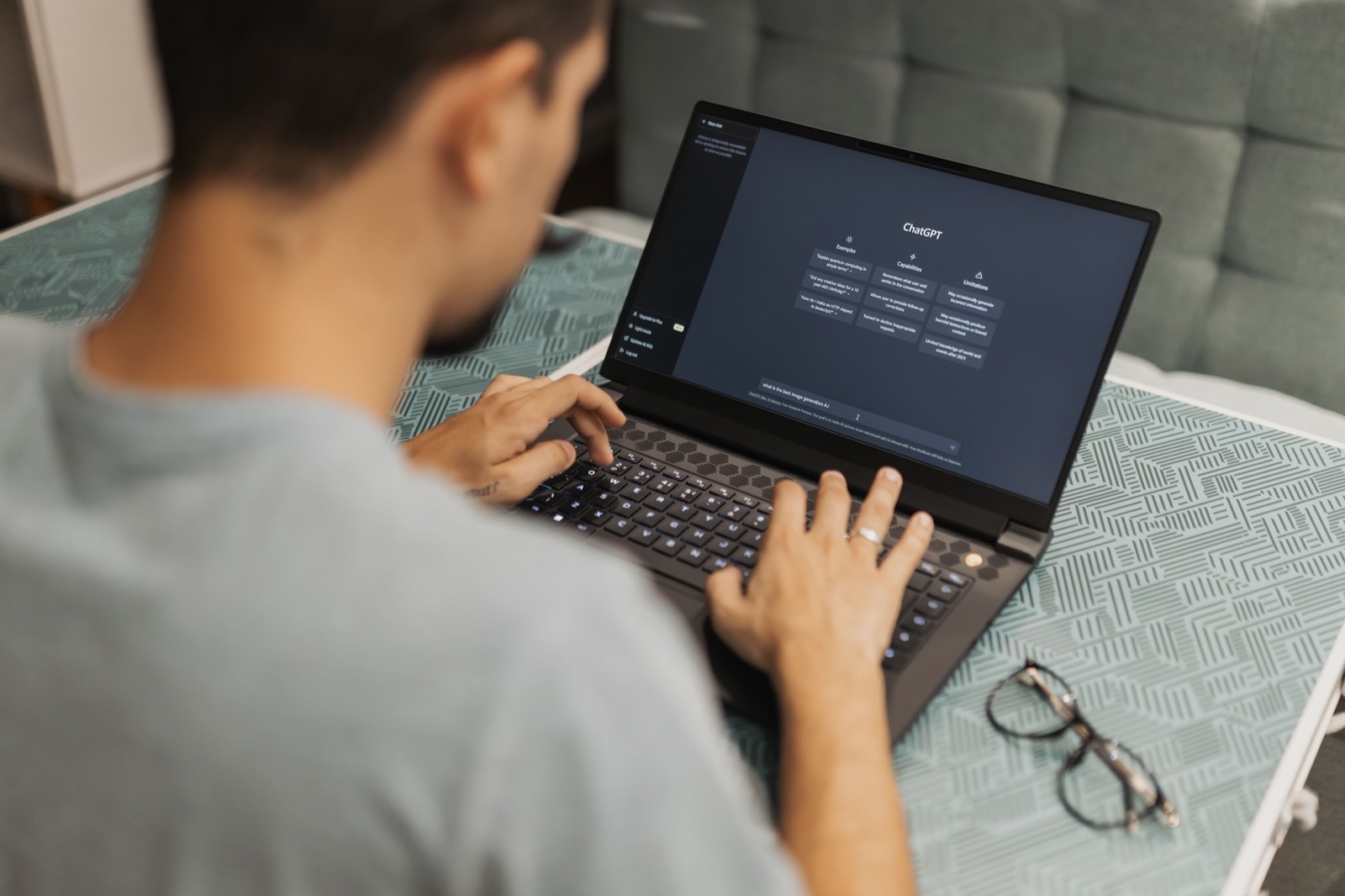AI business tools and chatbot interface on a laptop